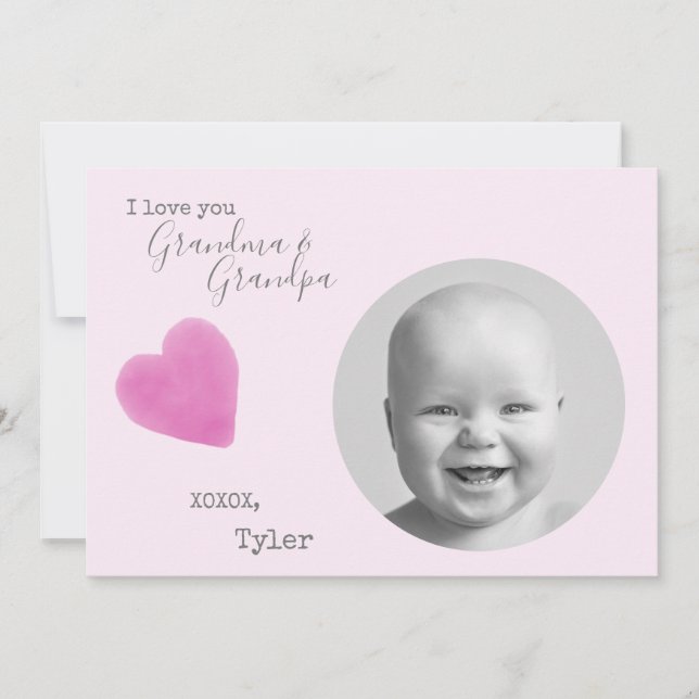 Cartes Pour Fêtes Annuelles Love Grand-parents Photo Coeur Rose Valentines (Devant)