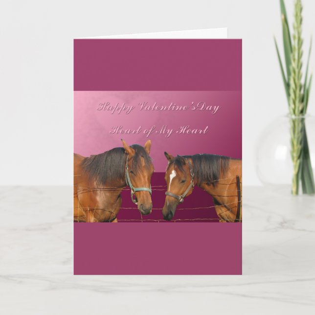 Cartes Pour Fêtes Annuelles Love & Happy Valentines Chevaux avec Coeurs Rose & (Devant)