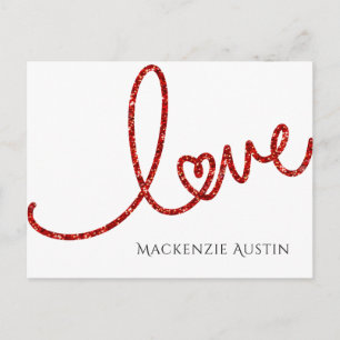 Cartes Pour Fêtes Annuelles Love Heart Script Parties scintillant rouge mode