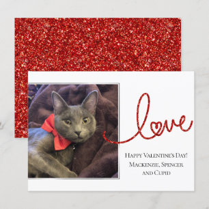 Cartes Pour Fêtes Annuelles Love Heart Script   Photo moderne rouge et blanc