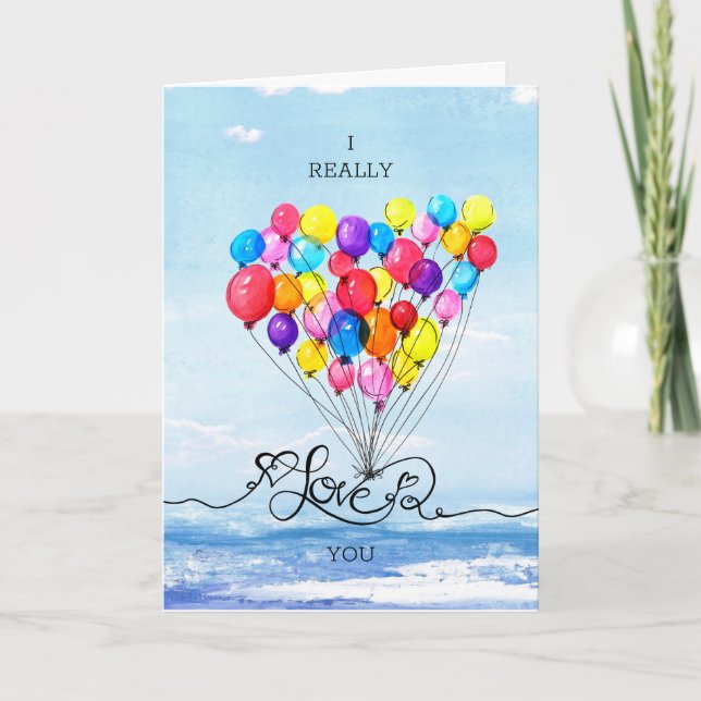 Cartes Pour Fêtes Annuelles Love Heart Sea Valentines BALLOON aquarelle (Devant)
