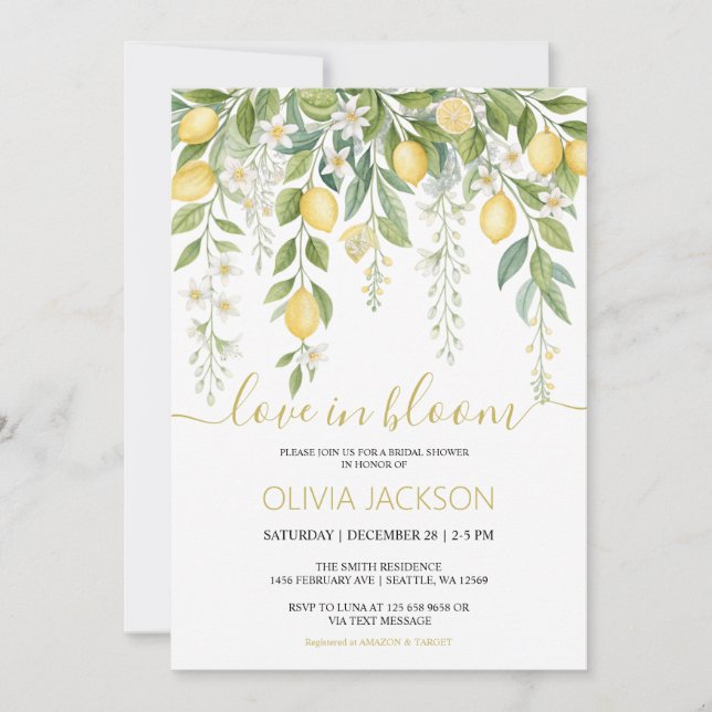 Cartes Pour Fêtes Annuelles Love in Bloom | Lemon Blossom Bridal Shower (Devant)