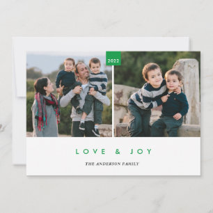 Cartes Pour Fêtes Annuelles Love & Joy Green Modern Minimal 2 Photo