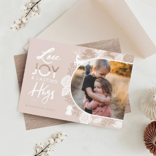 Cartes Pour Fêtes Annuelles Love Joy & Lasting Hugs Woodland Animal Arch Photo