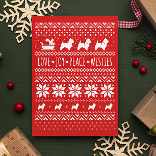 Cartes Pour Fêtes Annuelles Love Joy Peace Westies Chiens de Noël
