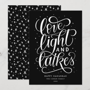 Cartes Pour Fêtes Annuelles Love Light et Latkes sur Black Hanoukka