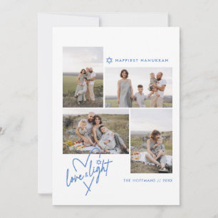 Cartes Pour Fêtes Annuelles Love & Light Heart Hanukkah 4 Photo Bleu clair