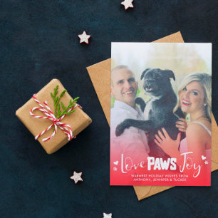 Cartes Pour Fêtes Annuelles Love Paws Joy - Red & White - Pets Christmas Photo