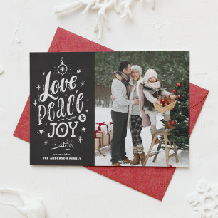Cartes Pour Fêtes Annuelles Love Peace and Joy Chalkboard Christmas Photo