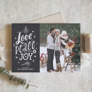 Cartes Pour Fêtes Annuelles Love Peace and Joy Chalkboard Christmas Photo