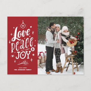 Cartes Pour Fêtes Annuelles Love Peace and Joy Letting Red Photo Noël