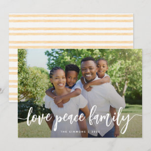 Cartes Pour Fêtes Annuelles Love Peace Family Moderne Brush Script Photo