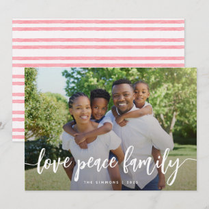 Cartes Pour Fêtes Annuelles Love Peace Family Moderne Brush Script Photo