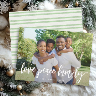 Cartes Pour Fêtes Annuelles Love Peace Family Moderne Brush Script Photo
