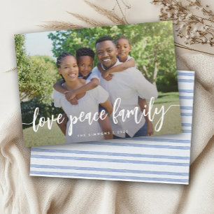 Cartes Pour Fêtes Annuelles Love Peace Family Moderne Brush Script Photo