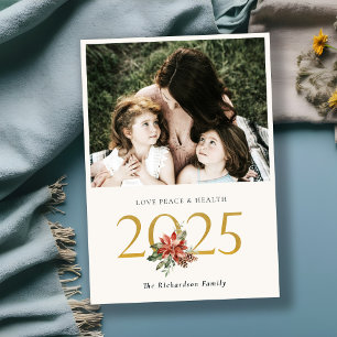 Cartes Pour Fêtes Annuelles Love Peace Health Poinsettia Bunch Gold 2023 Photo
