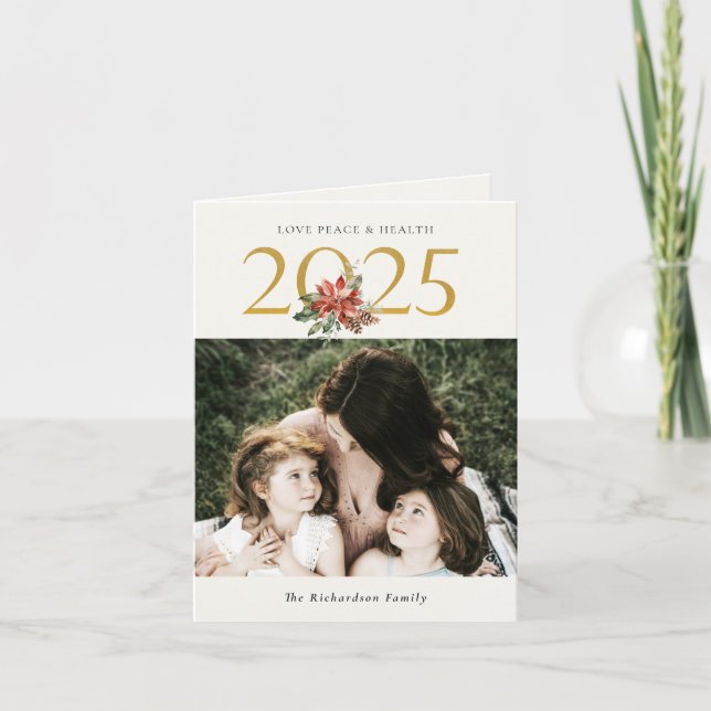 Cartes Pour Fêtes Annuelles Love Peace Health Poinsettia Bunch Gold 2025 Photo (Devant)