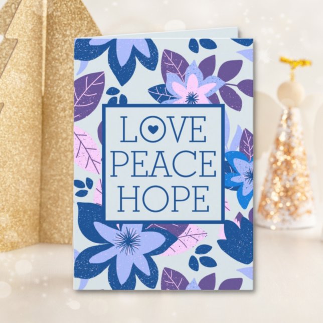 Cartes Pour Fêtes Annuelles Love Peace Hope Moderne Botanique Florale Noël (Créateur téléchargé)
