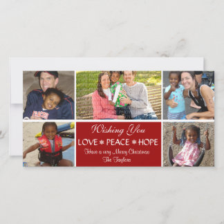 Cartes Pour Fêtes Annuelles Love, Peace, Hope Photo Christmas Card (RED)