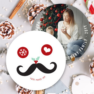 Cartes Pour Fêtes Annuelles Love Peace Joy Mustache Funny Smiley Face Photo