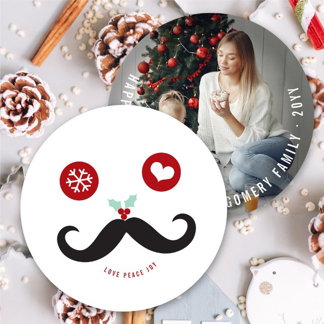 Cartes Pour Fêtes Annuelles Love Peace Joy Mustache Funny Smiley Face Photo (Créateur téléchargé)