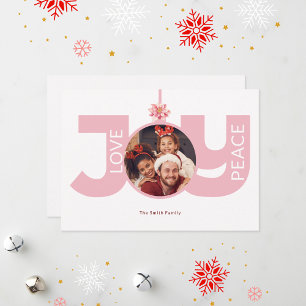 Cartes Pour Fêtes Annuelles Love Peace Joy Pink Poinsettia Photo de Noël