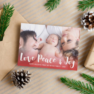 Cartes Pour Fêtes Annuelles Love Peace & Joy Red Happy Holidays Photo