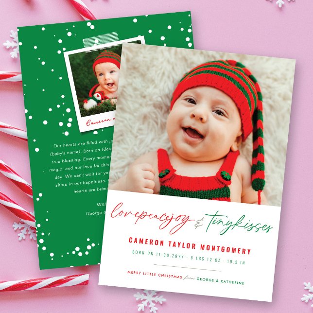 Cartes Pour Fêtes Annuelles Love Peace Joy Tiny Kisses 1er Noël de bébé (Créateur téléchargé)