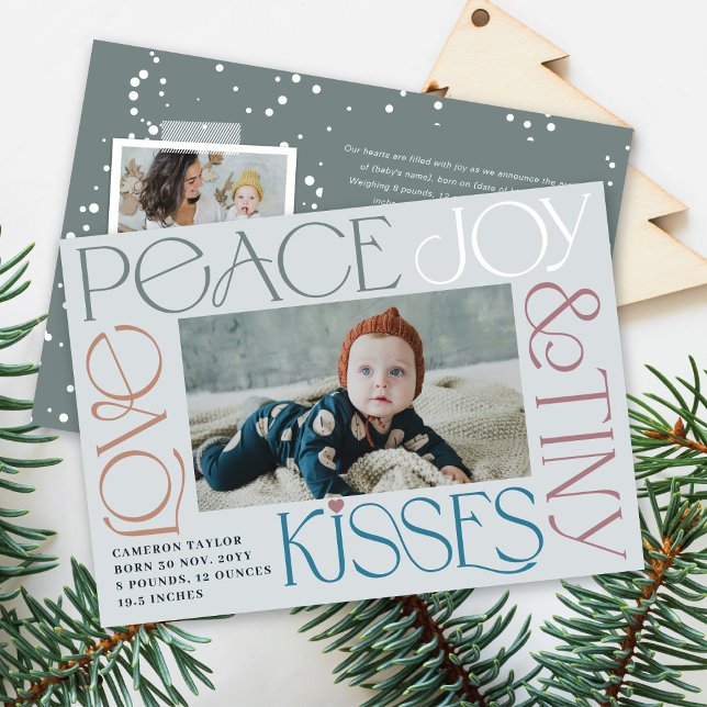 Cartes Pour Fêtes Annuelles Love Peace Joy Tiny Kisses 1er Noël de bébé (Créateur téléchargé)