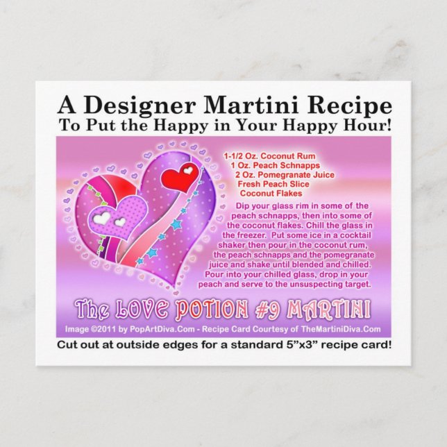 Cartes Pour Fêtes Annuelles Love Potion Numéro Neuf Valentine Martini Recette  (Devant)