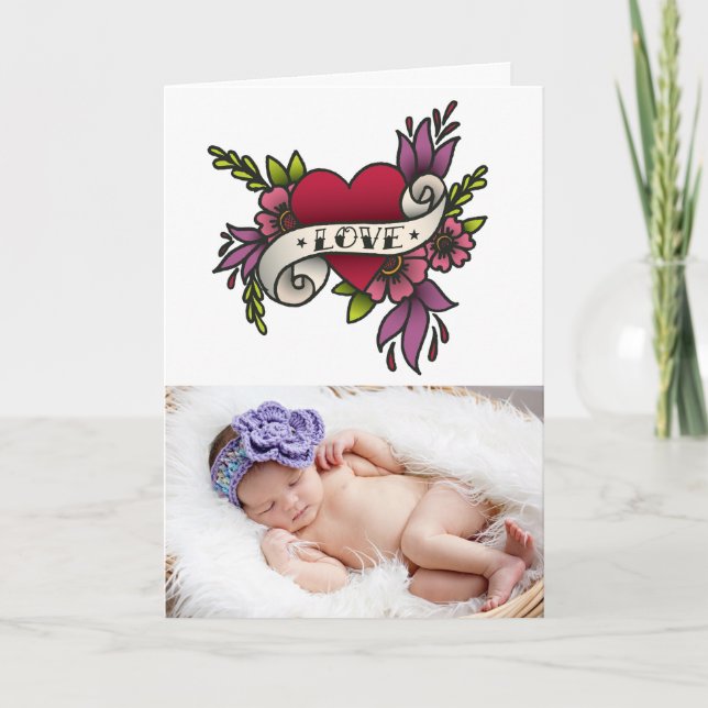 Cartes Pour Fêtes Annuelles Love Tattoo Valentines Day Photo Grey Card (Devant)
