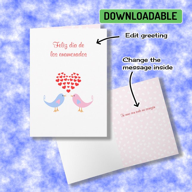 Cartes Pour Fêtes Annuelles Lovebirds espagnol langue romantique valentine (Créateur téléchargé)