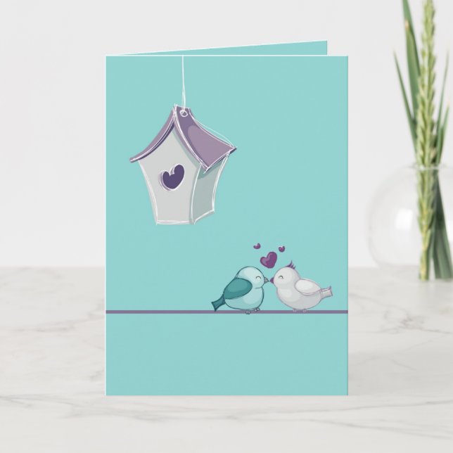 Cartes Pour Fêtes Annuelles Lovebirds et Birdhouse (Devant)
