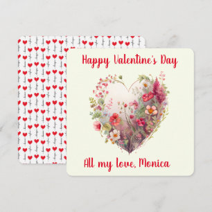 Cartes Pour Fêtes Annuelles Lovely, Aquarelle, Fleur sauvage dans un coeur