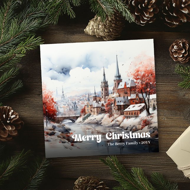 Cartes Pour Fêtes Annuelles Lovely rustic Christmas scene classic holiday card (Lovely rustic Christmas scene classic holiday card)