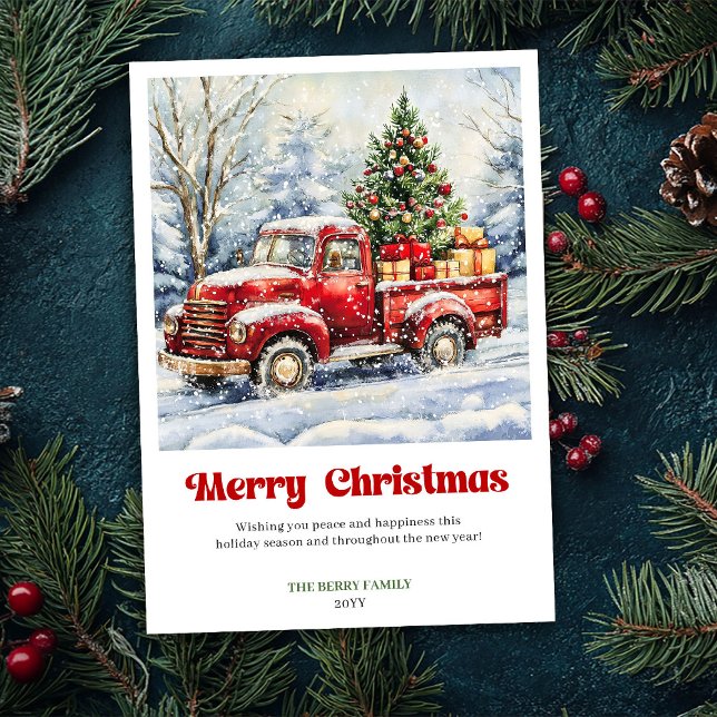 Cartes Pour Fêtes Annuelles Lovely Rustic Red Truck Christmas Scene Card Style (Lovely Rustic Red Truck Christmas Scene Card Style)