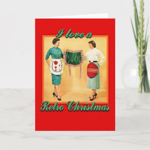 Cartes Pour Fêtes Annuelles LoveRetroChristmasLadiesAprons-GreetingCard
