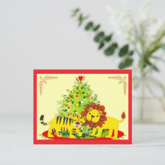 Cartes Pour Fêtes Annuelles Loving Lion & Tiger Happy Holiday Postcard