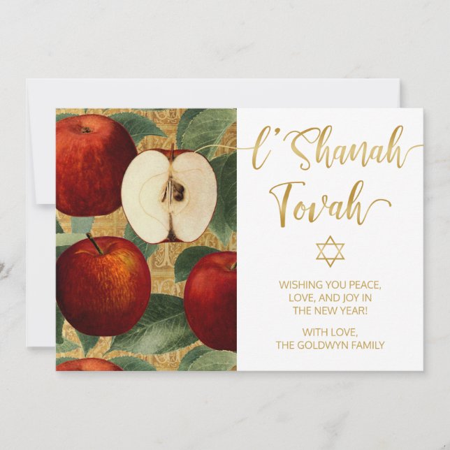 Cartes Pour Fêtes Annuelles L'Shanah Tovah Rosh Hashanah Pommes Juives Blanche (Devant)