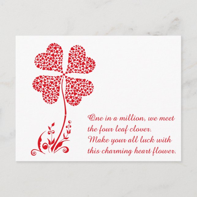 Cartes Pour Fêtes Annuelles Lucky Four Leaf Clover Heart Valentine Day (Devant)