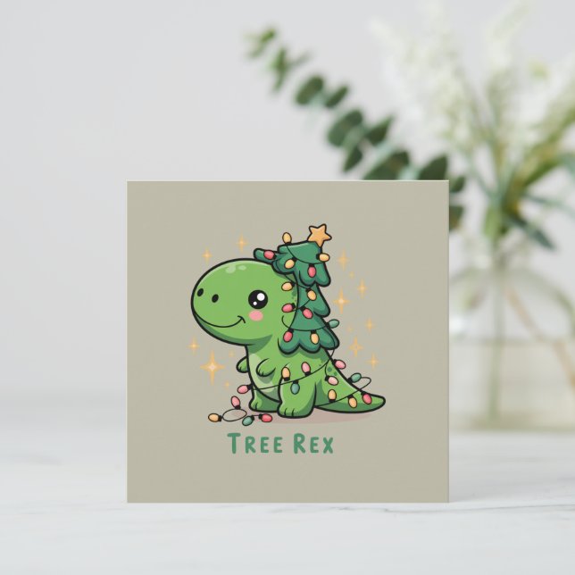 Cartes Pour Fêtes Annuelles Lumière de dinosaure de Noël Fête drôle Rex d'arbr (Debout devant)