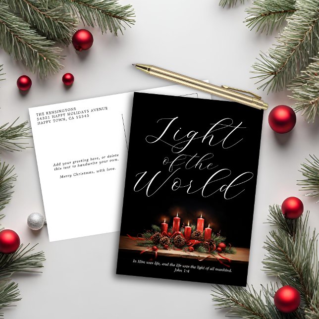 Cartes Pour Fêtes Annuelles Lumière du monde Bible Verse Noël chrétien (Light of the World Bible Verse Christian Christmas Holiday Postcard)