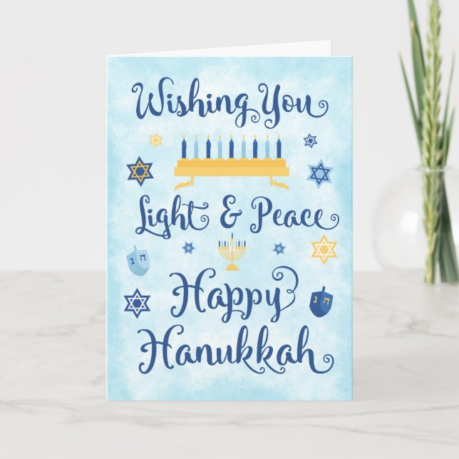 Cartes Pour Fêtes Annuelles Lumière et paix de l'Hanoukka lunatique (Devant)