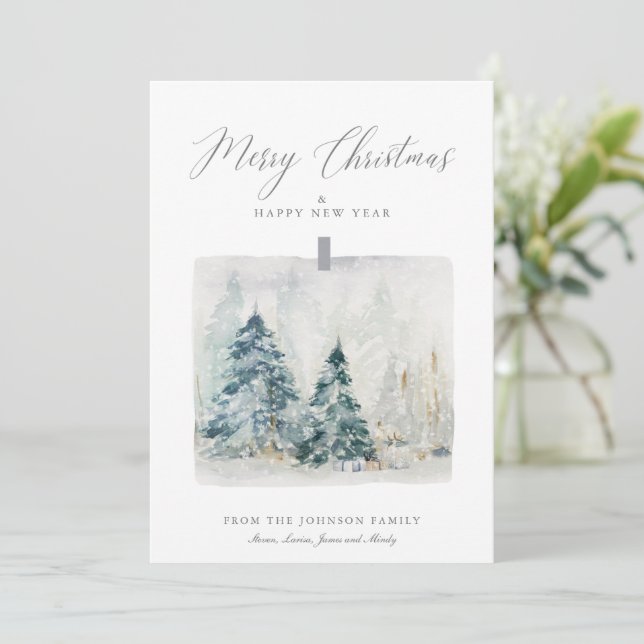Cartes Pour Fêtes Annuelles Lumière Ethérée Hiver Frosty Scène de neige Noël (Debout devant)