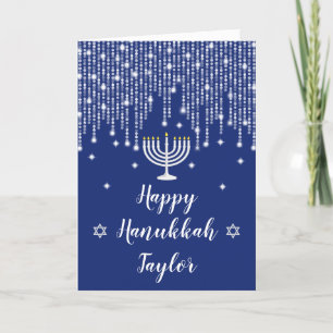 Cartes Pour Fêtes Annuelles Lumières à cordes bleu et argenté Happy Hanoukka
