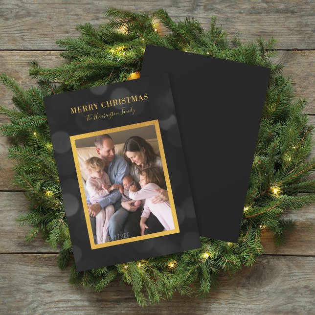 Cartes Pour Fêtes Annuelles Lumières Bokeh Sombres Faux Or Joyeux Noël (Créateur téléchargé)