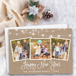 Cartes Pour Fêtes Annuelles Lumières de calligraphie Kraft 3 Photo Bonne année