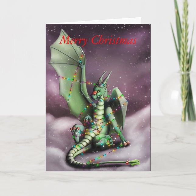 Cartes Pour Fêtes Annuelles Lumières de fées de Noël Dragon (Devant)