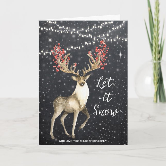 Cartes Pour Fêtes Annuelles Lumières de neige de cerfs communs d'hiver de (Devant)