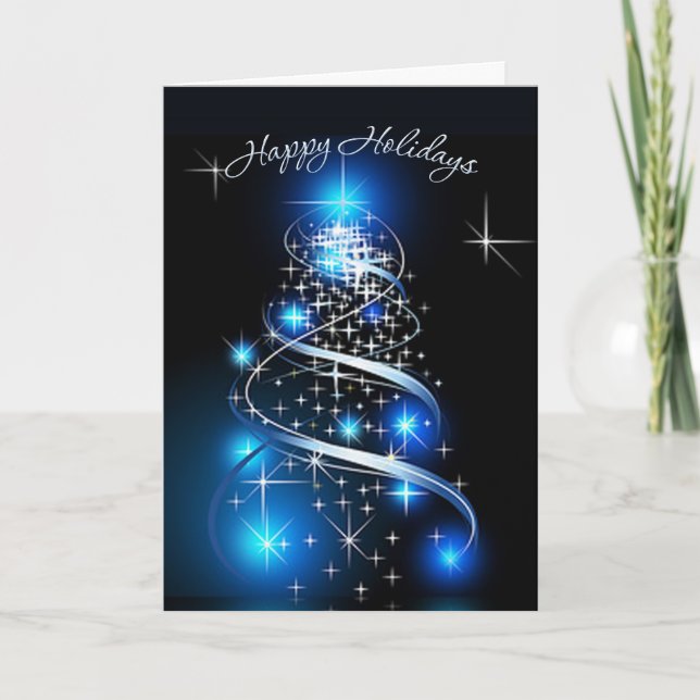 Cartes Pour Fêtes Annuelles Lumières de Noël blanches bleues de scintillement (Devant)